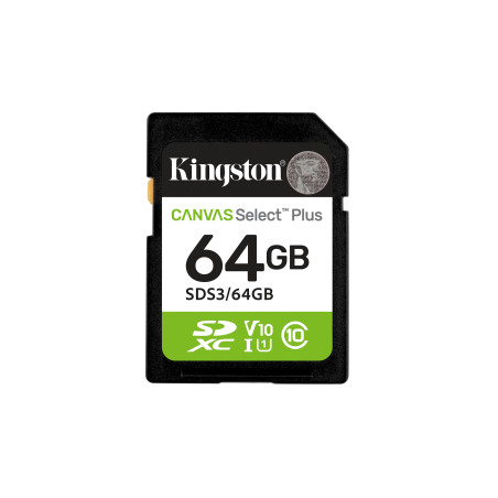 Kingston Technology 64GB SDXC Canvas Select Plus Gen3 100MB s C10 UHS-I U1 V10