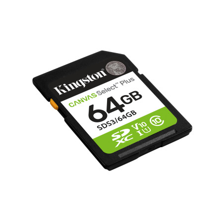 Kingston Technology 64GB SDXC Canvas Select Plus Gen3 100MB/s C10 UHS-I U1 V10