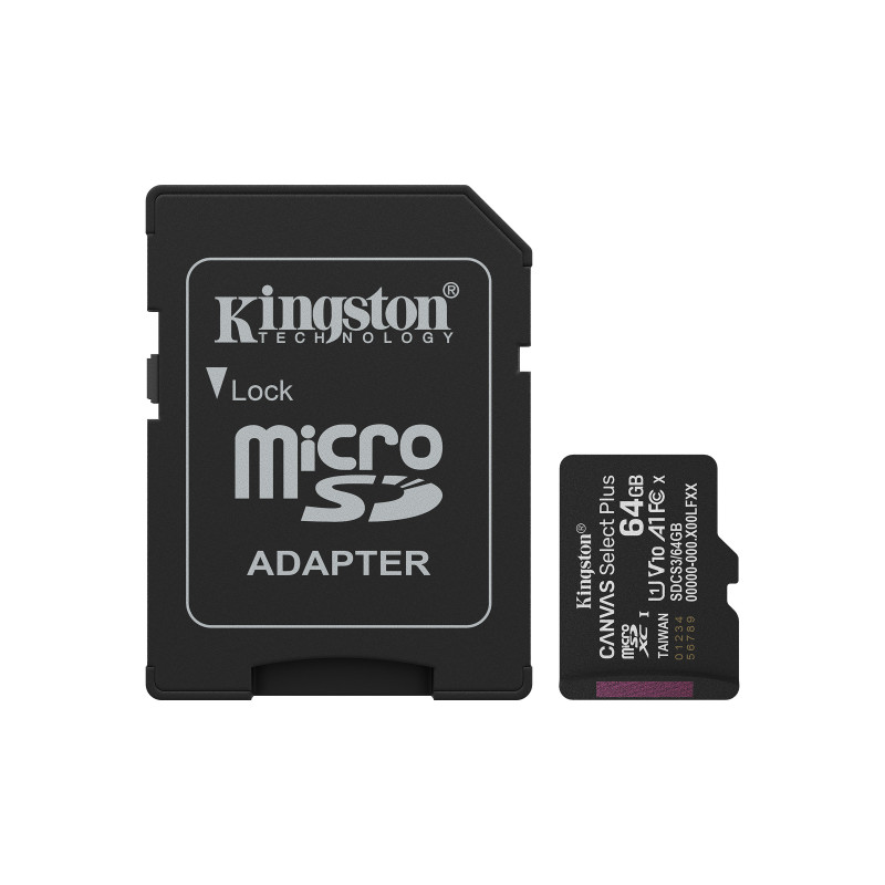 Kingston Technology 64GB microSDXC SDCS3/64GB Canvas Select Plus Gen3 100MB/s A1 (Adattatore SD incluso) Kingston Technology 64GB microSDXC SDCS3/64GB Canvas Select Plus Gen3 100MB/s A1 (Adattatore SD incluso)