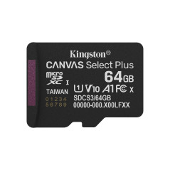 Kingston Technology 64GB microSDXC Canvas Select Plus Gen3 100MB s A1 (Adattatore SD incluso)