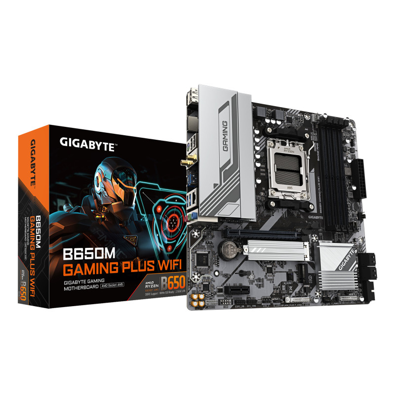 GIGABYTE B650M GAMING PLUS WIFI Scheda madre - CPU AMD Ryzen 9000, VRM a 5+2+2 fasi, fino a 8000 MHz DDR5, 2xPCIe 4.0 M.2, LAN