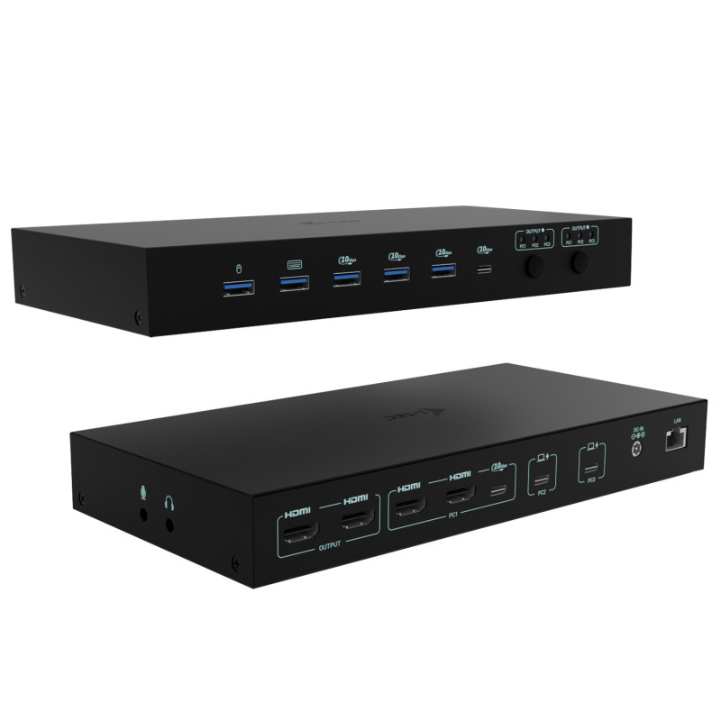 i-tec USB-C KVM Dock PRO for Three Hosts, Dual Video, with 2x Power Delivery, max 92W