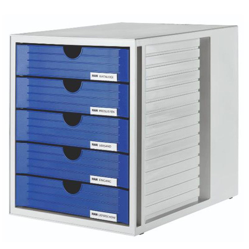 Cassettiera systembox con 5 cassetti blu