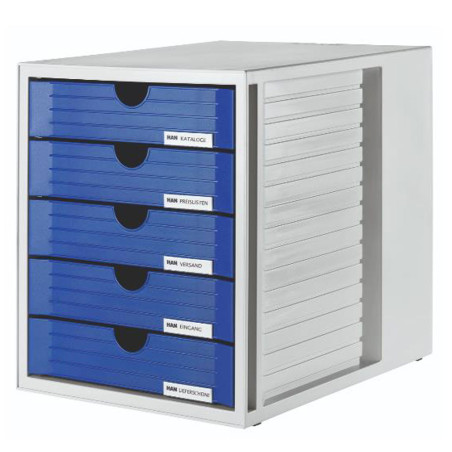 Cassettiera systembox con 5 cassetti blu