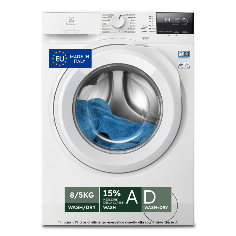 Electrolux EW7W285W lavasciuga Libera installazione Caricamento frontale Bianco D