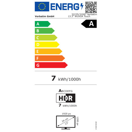 Verbatim 32087 TV e monitor portatile Nero 33,8 cm (13.3") 1920 x 1200 Pixel