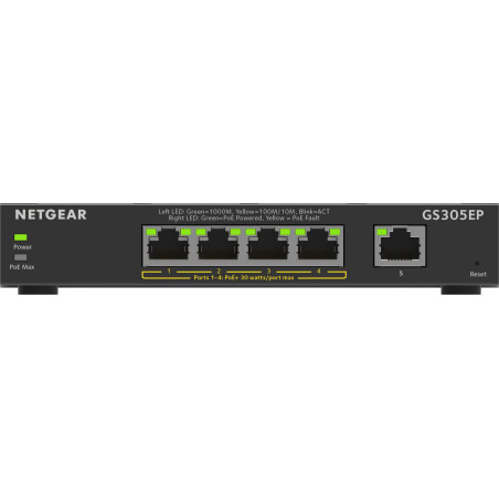 NETGEAR 5-Port Gigabit Ethernet PoE+ Plus Switch (GS305EP) Gestito L2/L3 Gigabit Ethernet (10/100/1000) Supporto  GS305EP-100PES