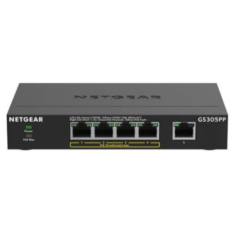 NETGEAR GS305PP Non gestito Gigabit Ethernet (10/100/1000) Supporto Power over Ethernet (PoE) Nero GS305PP-300EUS