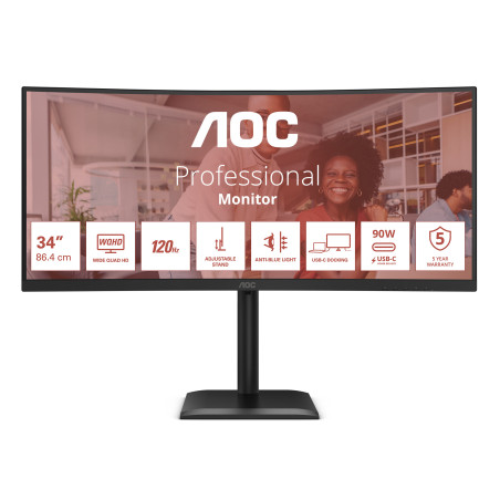 AOC E4 CU34E4CV Monitor PC 86,4 cm (34") 3440 x 1440 Pixel UltraWide Quad HD LCD Nero