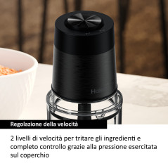 Haier Tritatutto HCH5B1 011 I-Master Serie 5 Nero, 4 lame in acciaio inox, 2 livelli di velocità, Ciotola in vetro 0,5 L