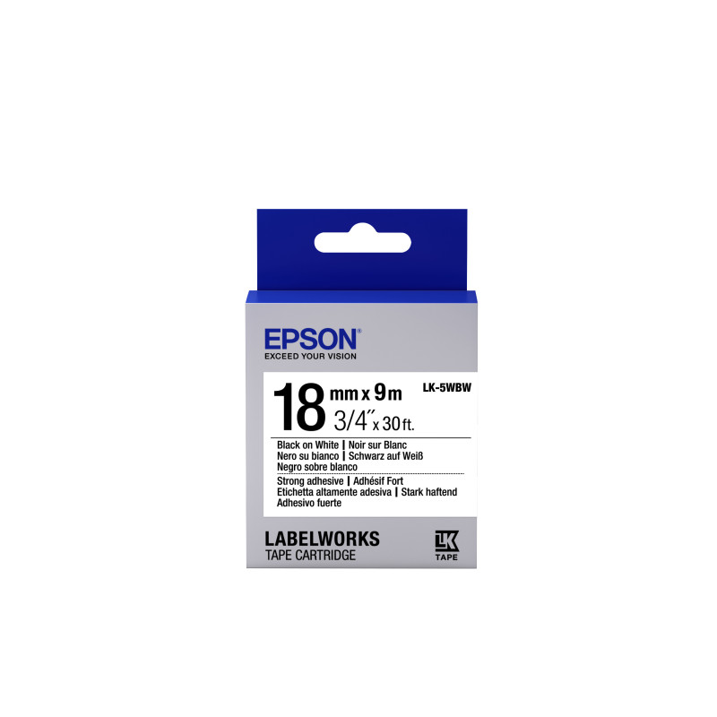 Epson Nastro fondo Bianco per testo Nero, altamente adesivo 18/9 LK-5WBW Epson Nastro fondo Bianco per testo Nero, altamente adesivo 18/9 LK-5WBW