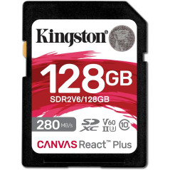 Kingston Canvas React Plus V60 SD 128GB SDXC UHS-II 280R/100W U3 V60 for Full HD/4K