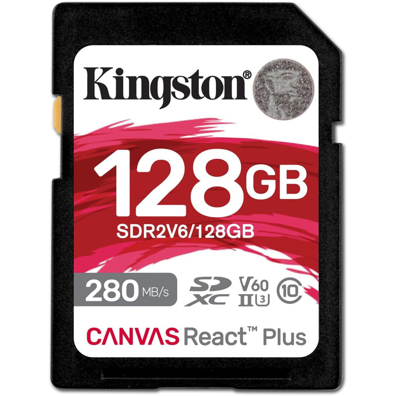 Kingston Canvas React Plus V60 SD 128GB SDXC UHS-II 280R/100W U3 V60 for Full HD/4K