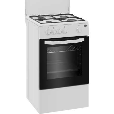 Beko Cucina CSG42009DW, (LxDxA) 50x50x85, Bianca, Forno a gas + grill, piano cottura a gas 4 zone, Coperchio in metallo