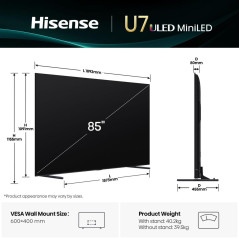 Hisense 85U7Q 2,16 m (85") 4K Ultra HD Smart TV Wi-Fi Nero 450 cd m²