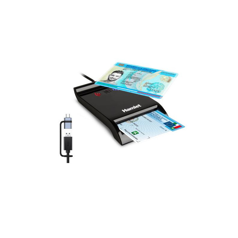 Lettore USB-A + USB-C di Smart Card a Contatto e Wireless NFC Carta Identità CIE 3.0 Lettore USB-A + USB-C di Smart Card a Contatto e Wireless NFC Carta Identità CIE 3.0