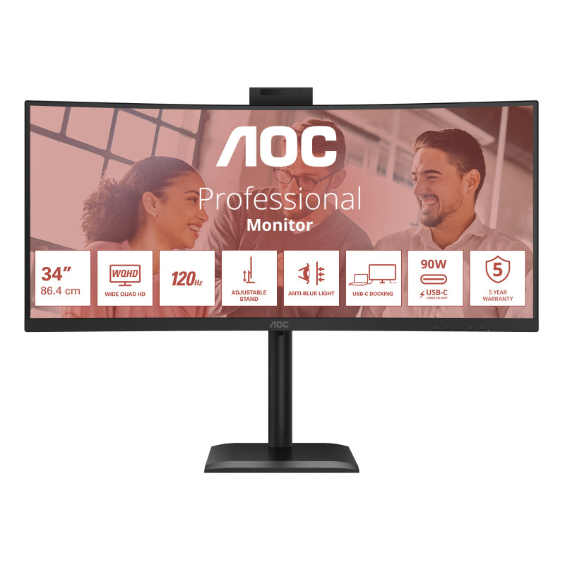 AOC E4 CU34E4CW Monitor PC 86,4 cm (34") 3440 x 1440 Pixel UltraWide Quad HD LED Nero