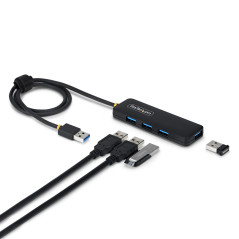StarTech.com Hub USB-A a 4 Porte, Alimentato da BUS, Mini Hub USB 5Gbps per Laptop Descktop con 4 Porte USB-A e Cavo Integrato