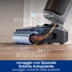 Tineco FloorOne i5 Stretch PLUS Lavapavimenti aspirapolvere senza fili, Design reclinabile a 180°, aspirazione 20000 Pa, zero