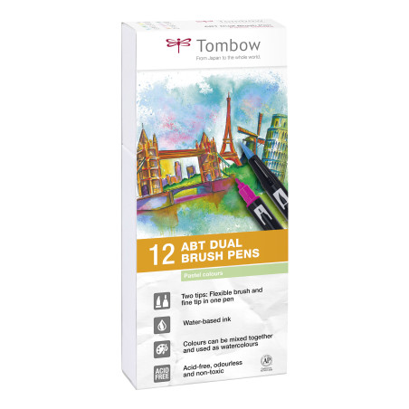 Tombow ABT-12P-2 marcatore Fine Blu, Verde, Grigio, Azzurro, Verde chiaro, Menta, Rosa, Viola, Giallo 12 pz