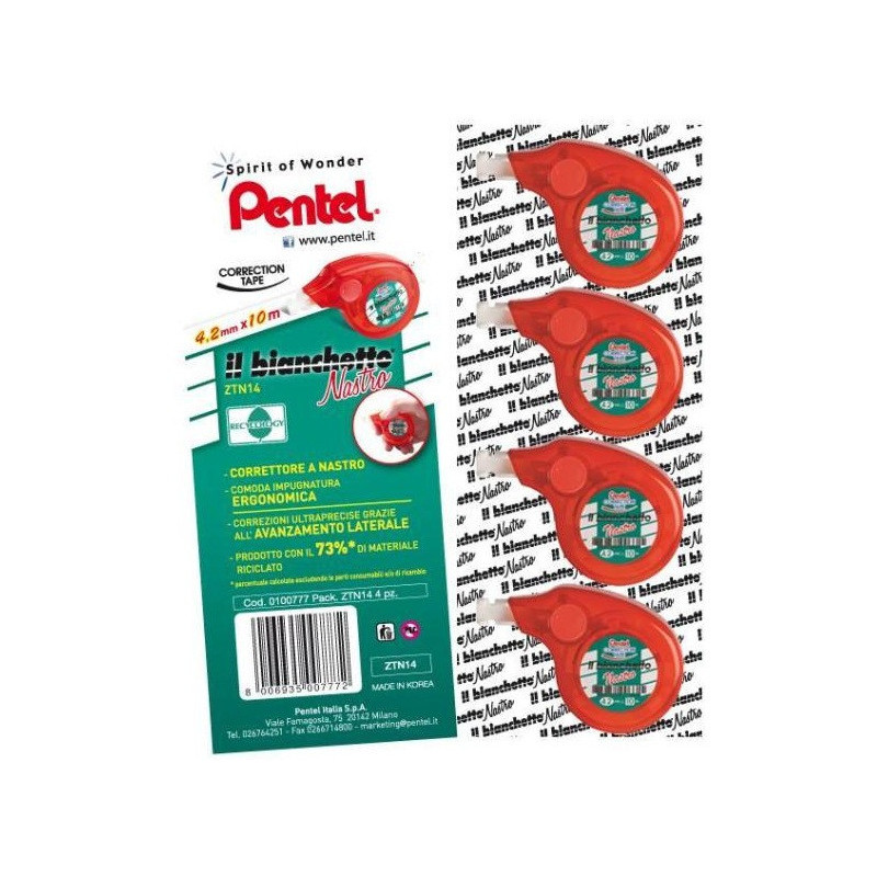 Pentel 0100819 nastro di correzione 10 m Rosso