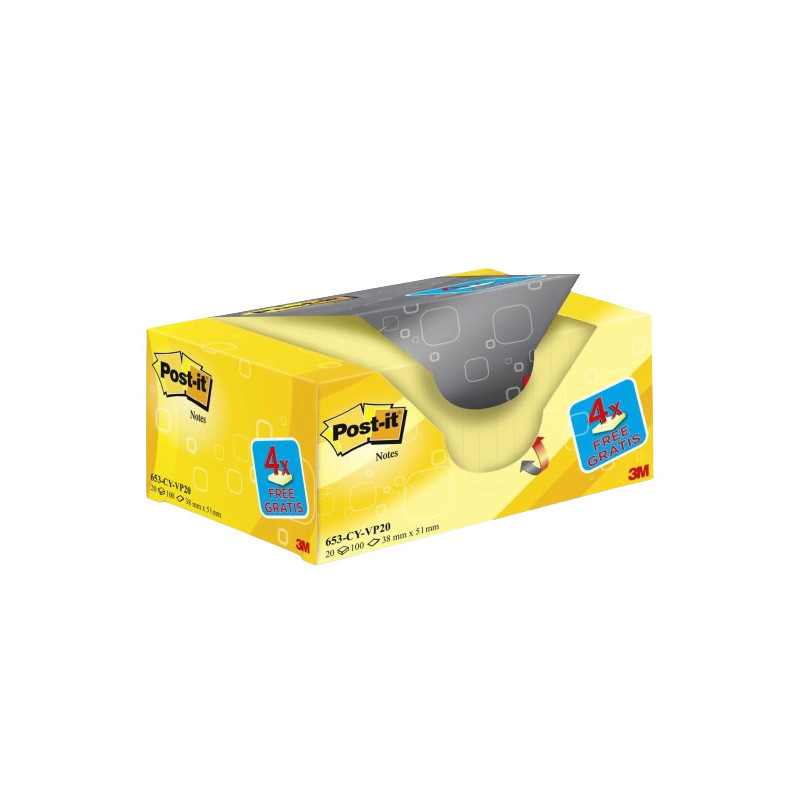 Post-It 653-VP20 pouch autoadesiva Rettangolo Giallo 100 fogli Autoadesivo