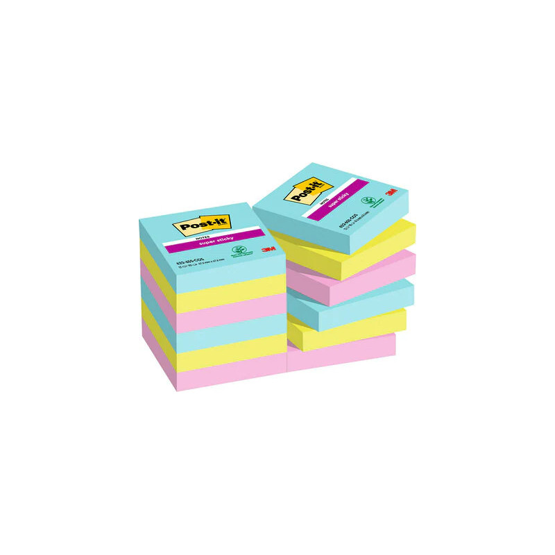Post-It 622-12SS-COS pouch autoadesiva Quadrato Blu, Verde, Rosa 90 fogli Autoadesivo