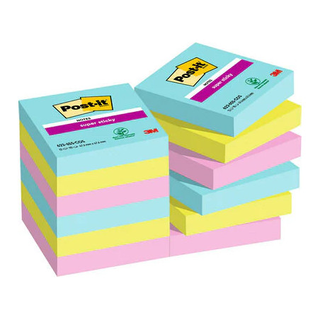 Post-It 622-12SS-COS pouch autoadesiva Quadrato Blu, Verde, Rosa 90 fogli Autoadesivo