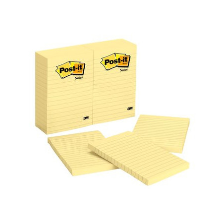 Post-It Notes, 4 in x 6 in, Canary Yellow, Lined, 12 Pads Pack pouch autoadesiva Giallo 100 fogli Autoadesivo