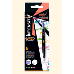 BIC Intensity Dual Tip evidenziatore 6 pz Punta sottile smussata Blu, Verde, Pesca, Rosa, Viola, Giallo