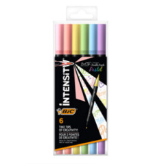BIC Intensity Dual tip evidenziatore 6 pz Punta del pennello Azzurro, Verde chiaro, Rosa chiaro, Pesca, Viola, Giallo
