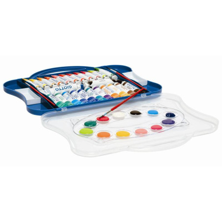 F.I.L.A. Valigetta 24 Tubi Tempera Giotto - Contiene 22 Tubetti Colore Da 12Ml, 2 Tubetti Bianco/Nero Da 21Ml E 2 Pennelli