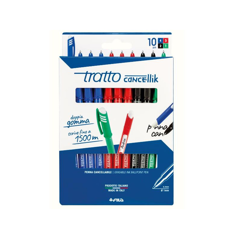 Tratto F832700 penna a sfera Nero, Blu, Verde, Rosso 10 pz