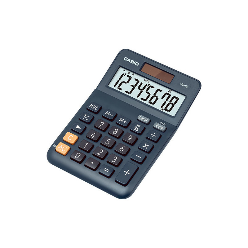 Casio MS-8E calcolatrice da tavolo con funzione di conversione valute (Euro) e tasto correzione ultime cifra, alimentazione
