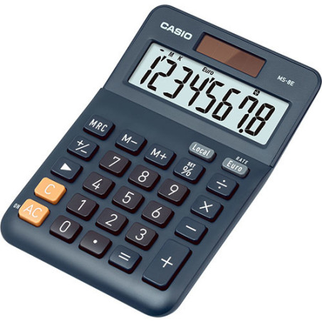 Casio MS-8E calcolatrice da tavolo con funzione di conversione valute (Euro) e tasto correzione ultime cifra, alimentazione