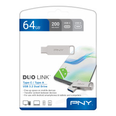 PNY DUO LINK unità flash USB 64 GB USB Type-A   USB Type-C 3.2 Gen 1 (3.1 Gen 1) Acciaio inox