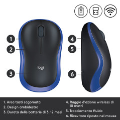 Logitech M185 mouse wireless (blu)