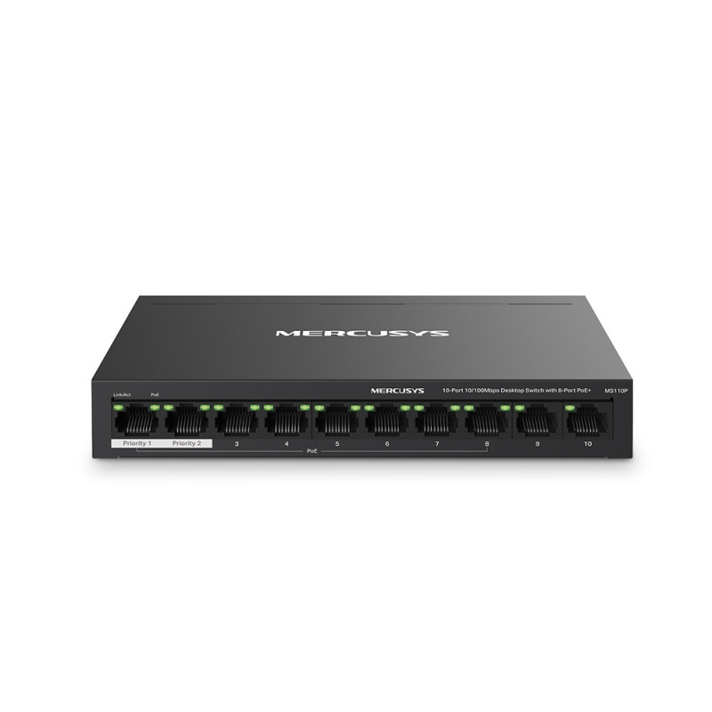 Mercusys MS110P switch di rete Gestito Fast Ethernet (10/100) Supporto Power over Ethernet (PoE) Nero Mercusys MS110P switch di rete Gestito Fast Ethernet (10/100) Supporto Power over Ethernet (PoE) Nero