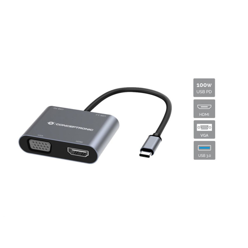 Conceptronic DONN16G Cablato USB 3.2 Gen 1 (3.1 Gen 1) Type-C Grigio Conceptronic DONN16G Cablato USB 3.2 Gen 1 (3.1 Gen 1) Type-C Grigio