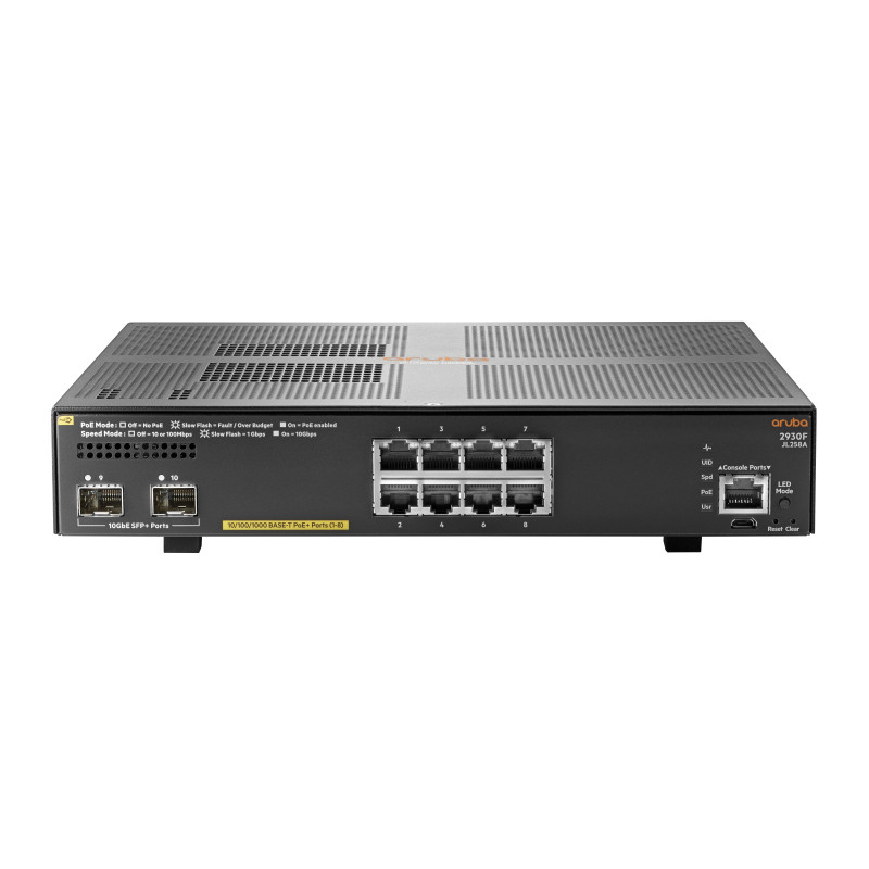 HPE Aruba Networking 2930F 8G PoE+ 2SFP+ Gestito L3 Gigabit Ethernet (10/100/1000) Supporto Power over Ethernet (PoE) 1U Grigio