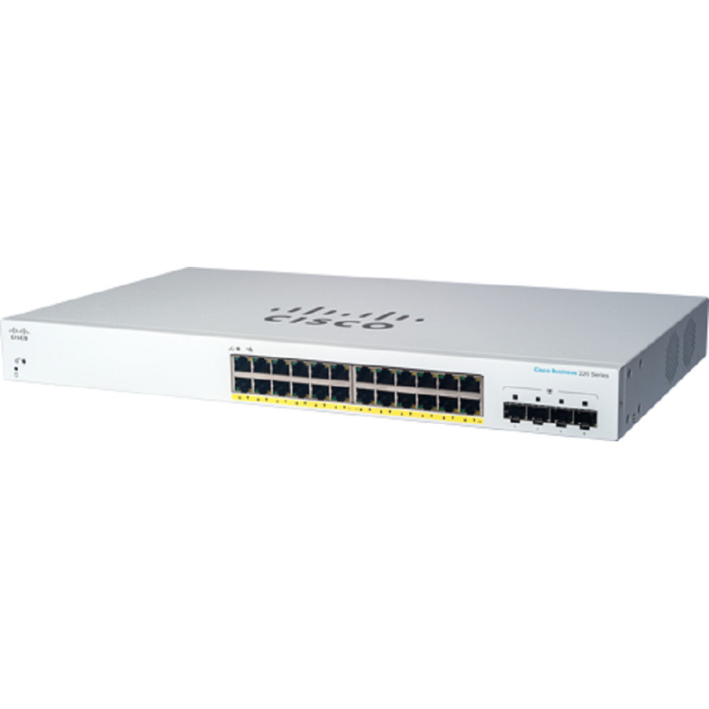 Cisco CBS220-24P-4G Gestito L2 Gigabit Ethernet (10/100/1000) Supporto Power over Ethernet (PoE) 1U Bianco Cisco CBS220-24P-4G Gestito L2 Gigabit Ethernet (10/100/1000) Supporto Power over Ethernet (PoE) 1U Bianco