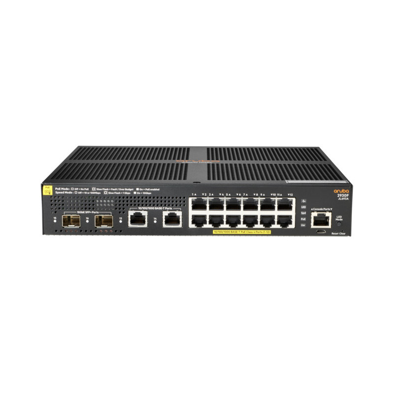 HPE Aruba 2930F 12G PoE+ 2G/2SFP+ Gestito L3 Gigabit Ethernet (10/100/1000) Supporto Power over Ethernet (PoE) 1U Nero