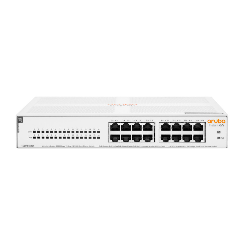 HPE Aruba Networking Aruba Instant On 1430 16G Class4 PoE 124W Non gestito L2 Gigabit Ethernet (10/100/1000) Supporto Power