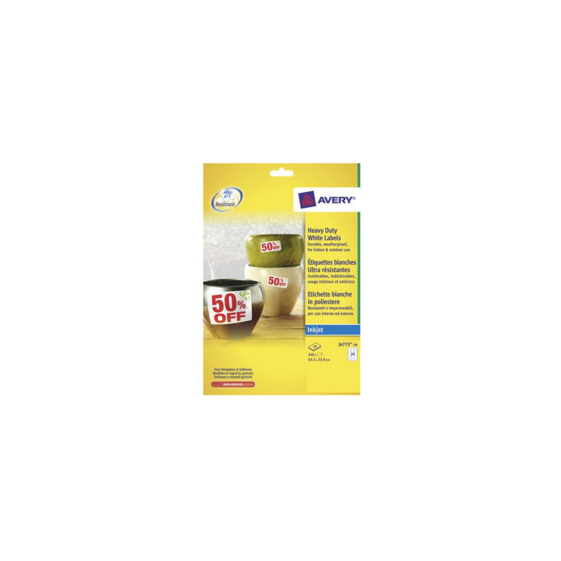 Avery J4773-10 etichetta autoadesiva Bianco 24 pz