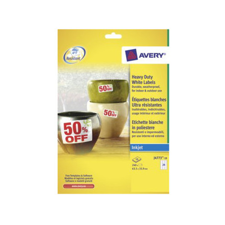 Avery J4773-10 etichetta autoadesiva Bianco 24 pz