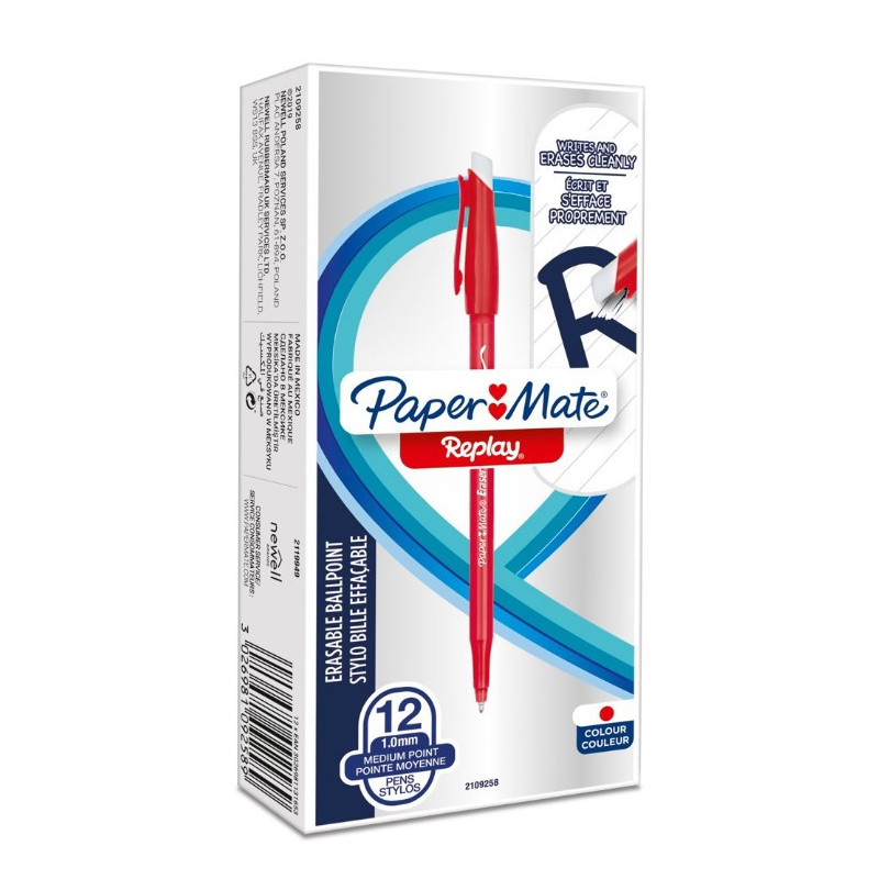 Papermate Replay Rosso Penna a sfera Medio 12 pz