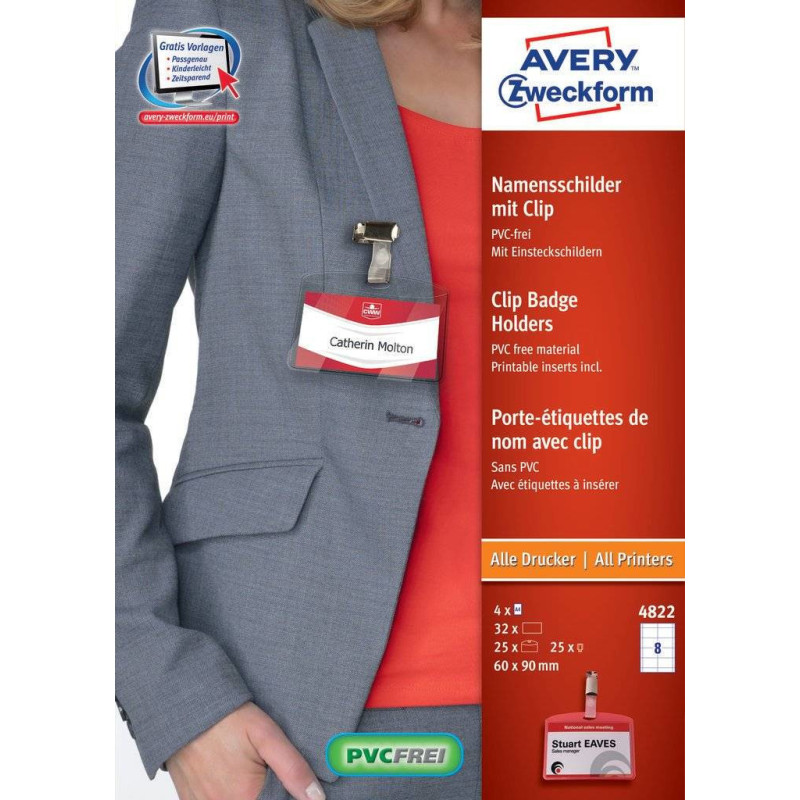 Avery 4822 etichetta non adesiva 32 pz Trasparente, Bianco Rettangolo