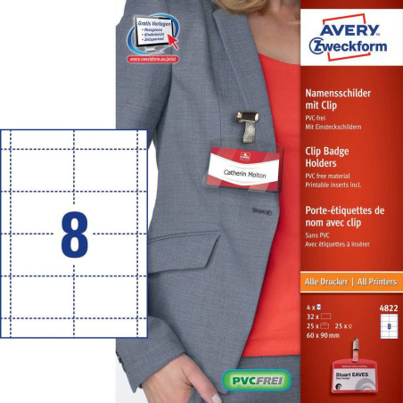 Avery 4822 etichetta non adesiva 32 pz Trasparente, Bianco Rettangolo
