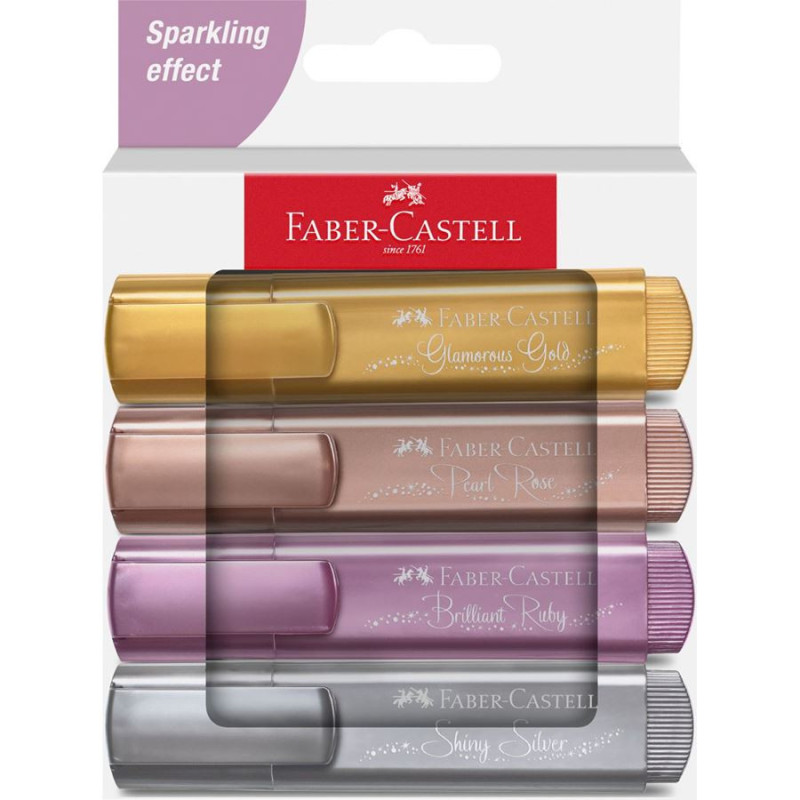 Faber-Castell Textliner 46 Metallic evidenziatore 4 pz Oro, Viola, Rosa, Argento
