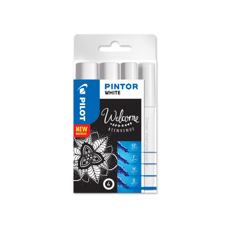 Pilot Pintor evidenziatore 4 pz Pennello/punta sottile Bianco